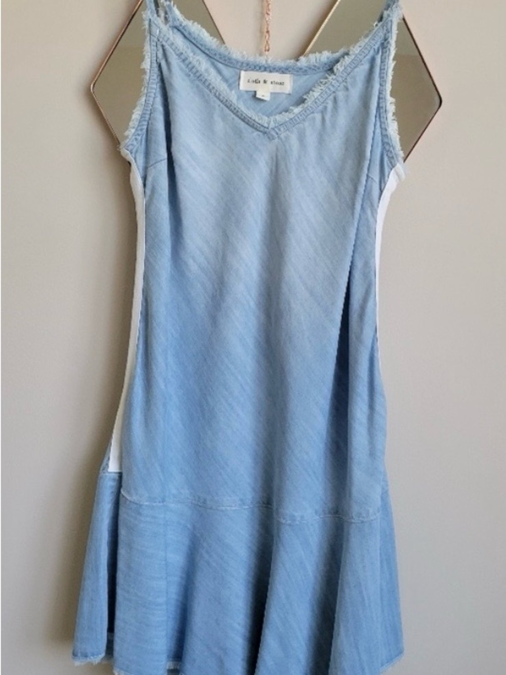 cloth & stone Light Wash Denim Frayed V-Neck Slip dress